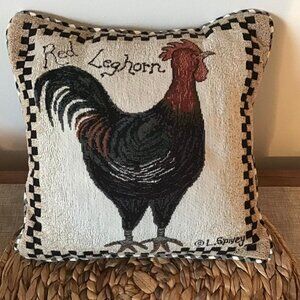 Vtg  L. Shivey  Rooster Throw Pillow Red Leghorn Farm French Country Cottagecore
